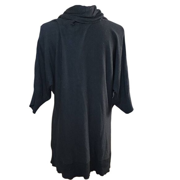 Women's Size Large Black 3/4 Sleeve Knit Cowl Neck Button Detail Dress - Picture 4 of 4